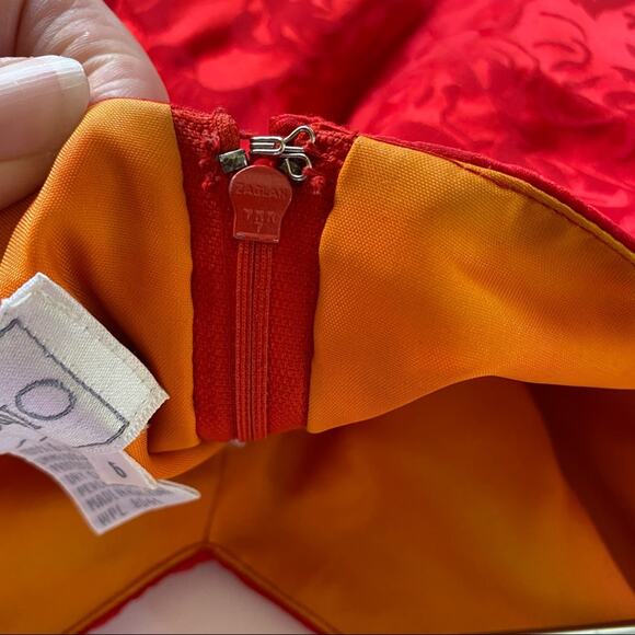 Vintage Silk Studio Red Strapless Brocade Dress Size 6 - Picture 4 of 5